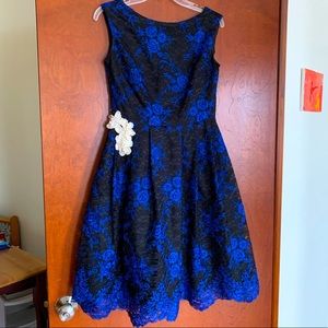 Eliza J cocktail dress with black and blue lace
